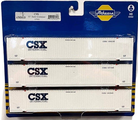 HO Scale Athearn 26525 White CSX 53' Jindo Container Set (3) pcs
