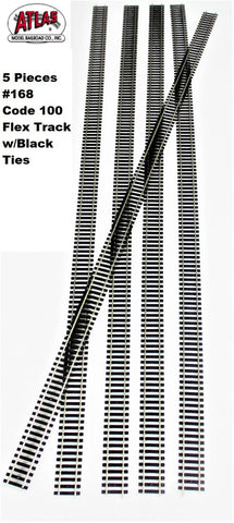 HO Scale Atlas 168 Code 100 36" Black Ties Flex Track (5) pc