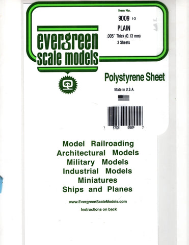 Evergreen 9009 Styrene Sheet Plain - 6 x 12" 15.2 x 30.5cm .005" .01cm pkg (3)