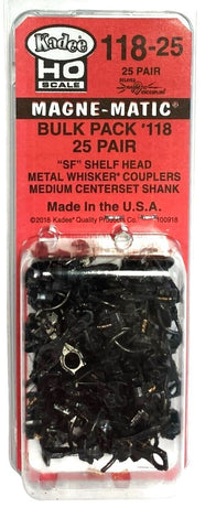 HO Kadee #118-25 SF Shelf Whisker Metal Couplers Medium 9/32" Centerset (25)pr