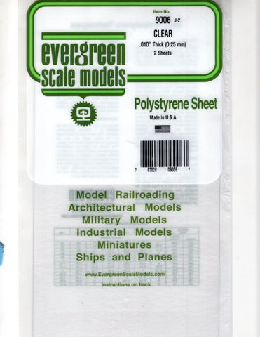 Evergreen 9006 Styrene Sheet Clear 6 x 12" 15.2 x 30.5cm .010" .03cm pkg(2)