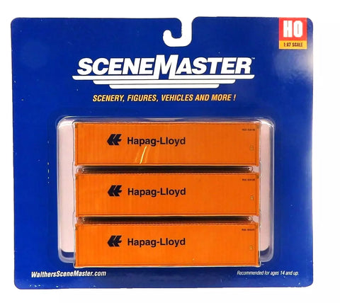 HO Walthers SceneMaster 949-18252 Hapag-Lloyd 40' Corrugated Container 3-Pack