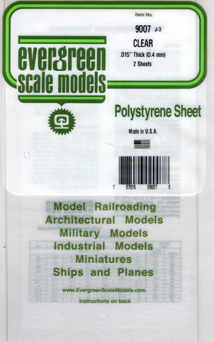 Evergreen 9007 Styrene Sheet Clear - 6 x 12" 15.2 x 30.5cm .015" .04cm pkg(2)