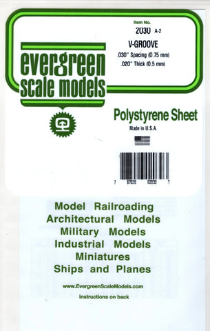 Evergreen 2030 Styrene V-Groove Siding Sheet .020 x 6 x 12" .030" Spacing