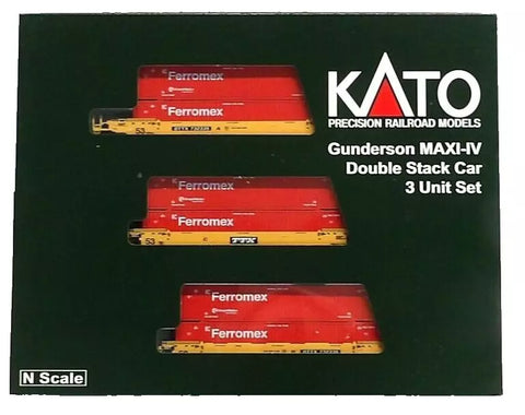 N Kato 106-6188 Gunderson MAXI-IV 3-Unit Well Car w/53' Ferromex Containers
