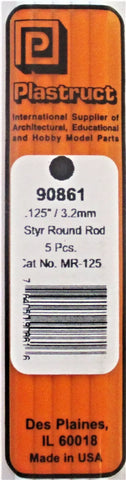 Plastruct 90861 MR-125 Styrene Round Rod .125" (5) pcs