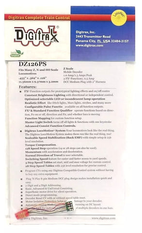 Digitrax DZ126PS Series 6 Control 8-Pin Decoder w/Medium Plug for HO & N Scale