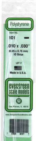 Evergreen 101 Styrene Strip Plastic .010" Thick x .030" 14" Long; pkg(10)