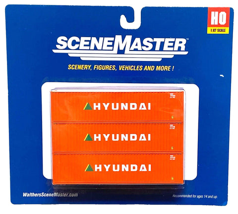 HO Scale Walthers SceneMaster 949-18203 Hyundai 40' Flat Panel Container 3-Pack
