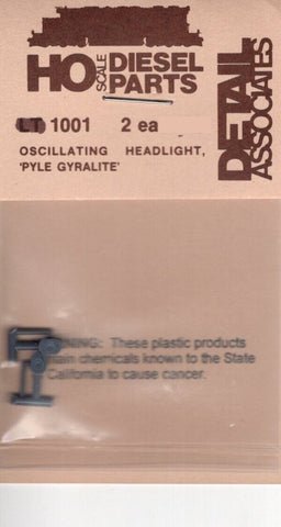 HO Scale Detail Associates 1001 Oscillating Headlight, 'Pyle Gyralite' 2 Pkg