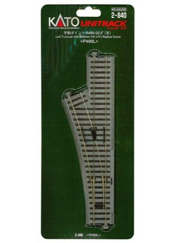 HO Scale Kato Unitrack 2-840 Left Hand 9-3/4" Manual Turnout