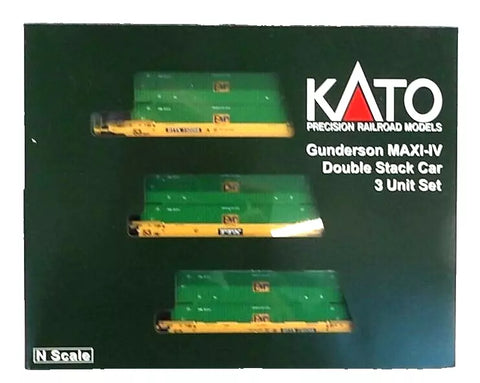 N Kato 106-6187 Gunderson MAXI-IV 3-Unit Well Car w/53' Green EMP Containers