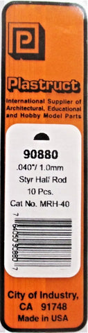 Plastruct 90880 MRH-40 Styrene Round Half Rod .040" (10) pcs