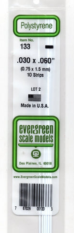 Evergreen 133 Styrene Strip Plastic .030" Thick x .060" 14" Long pkg (10)