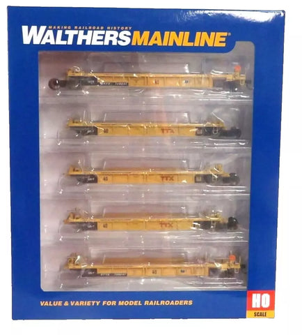 HO Scale Walthers MainLine 910-55673 Large Red  logo TTX DTTX 748247 Thrall 5-Unit Rebuilt 40' Well Car