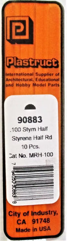 Plastruct 90883 MRH-100 Styrene Half-Round Rods .100 O.D. x 10" Long pkg (10)