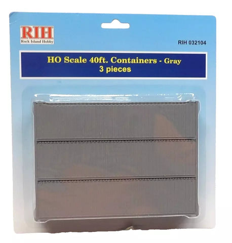 HO Scale Rock Island Hobby 32104 Gray Unlettered 40' Corrugated Container 3-Pack
