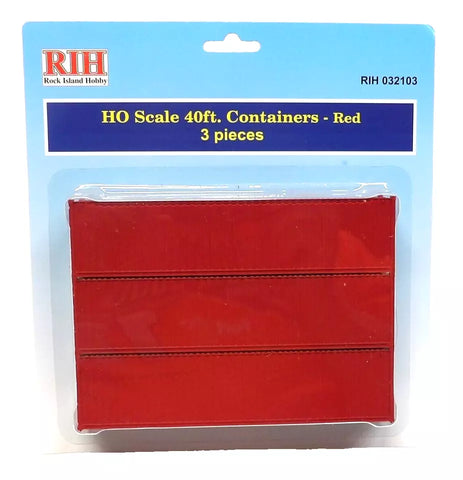 HO Scale Rock Island Hobby 32103 Red Unlettered 40' Corrugated Container 3-Pack