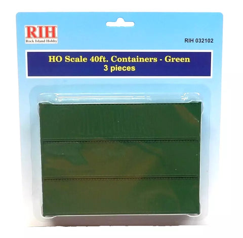 HO Scale Rock Island Hobby 32102 Green Unlettered 40' Corrugated Container 3-Pk