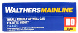 HO Scale Walthers MainLine 910-8431 TTX TTX Trailer Train Red "Forward Thinking" TTX logo w/yellow conspicuity stripes DTTX 55617 Thrall Rebuilt 40' Well Car