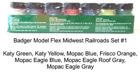 Badger Model Flex 1707 Midwest Railroads #1 (7) 1 oz Acrylic Paint Bottle Set
