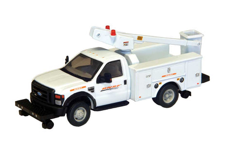 HO Scale River Point Station Ford F-450 XL BNSF Hi-Rail Bucket Truck w/Regular Cab & Dual Rear Wheels