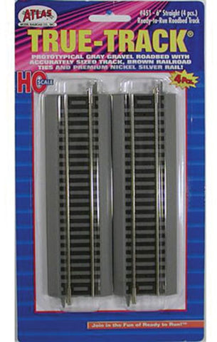 HO Scale Atlas 451 True-Track Code 83 Straight Section 6" 15.2cm pkg (4)