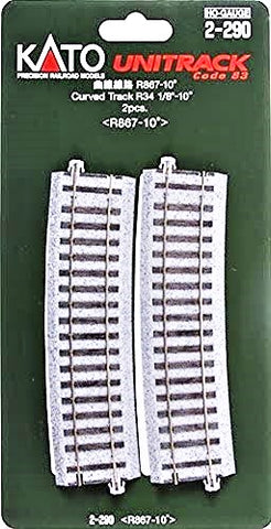 HO Scale Kato Unitrack 2-290 Curve Track 34-1/8" 867mm Radius pkg (4)
