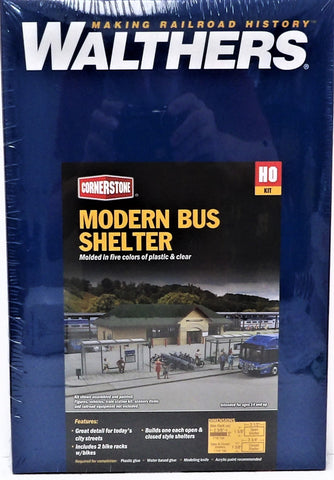 HO Scale Walthers Cornerstone 933-3552 Modern Bus Shelter Kit with Accessories