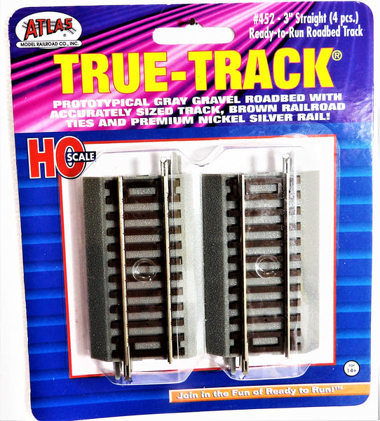 HO Scale Atlas 452 TrueTrack Code 83 3" Straight Section pkg (4