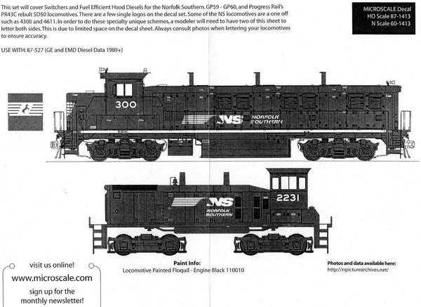 Ho Scale Microscale 87 1413 Norfolk Southern Ns Gensets Gp59 And Gp60 De