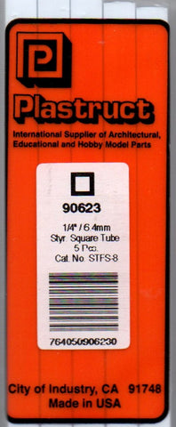 Plastruct PLS 90623 STFS-8 Styrene Square Tube 1/4" (5) pcs