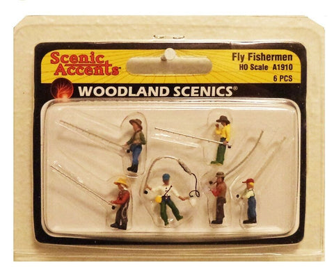 HO Scale Woodland Scenics A1910 Fly Fishermen Fishing Figures (6) pcs