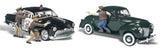HO Scale Woodland Scenics AutoScenes AS5540 Getaway Gangsters Police Car & Coupe