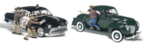 HO Scale Woodland Scenics AutoScenes AS5540 Getaway Gangsters Police Car & Coupe