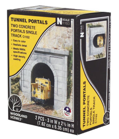 N Scale Woodland Scenics C1152 Concrete Single Track Tunnel Portal (2) pcs
