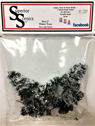 Superior Scenics 2" Tall Winter/Snow Covered Evergreen Trees (5) pcs