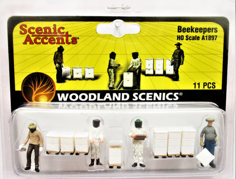 HO Scale Woodland Scenics A1897 Beekeepers, Hives & Smokers Figures (12) pcs