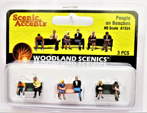 HO Scale Woodland Scenics A1924 People on Benches Figures (3) pcs