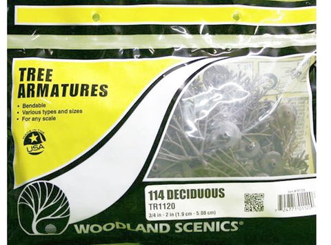 Woodland Scenics TR1120 3/4 in to 2 in Deciduous Tree Armatures (114) pkg
