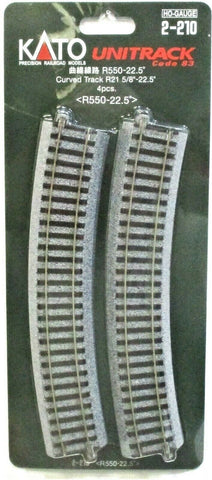HO Scale Kato Unitrack 2-210 Curve Track 21-5/8" 550mm Radius pkg (4)