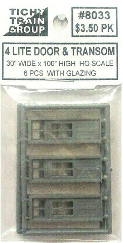 HO Scale Tichy Train Group 8033 4-Lite w/Transom Doors pkg (6)