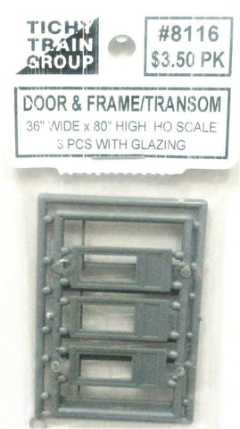 HO Scale Tichy Train Group 8116 1 Lite Residential Door w/Transom & Frame 3 Sets
