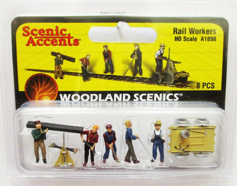 HO Scale Woodland Scenics A1898 Rail Workers w/Handcar Figures (8) pcs