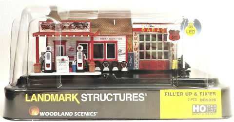 HO Woodland Scenics BR5025 Just Plug Built & Ready Fill'er Up & Fix'er Station