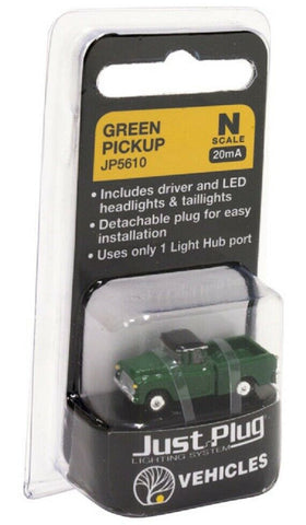 N Scale Woodland Scenics JP5610 Just Plug Green Pickup Truck Lighted Vehicle