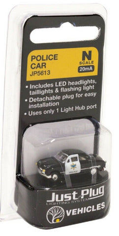 N Scale Woodland Scenics JP5613 Just Plug Police Car w/Flashing Red Light