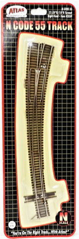 N Scale Atlas 2059 Code 55 Right Hand Curved Turnout 21-1/4" / 15" Radius