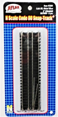 N Scale Atlas 2501 Code 80 5" Straight Snap-Track pkg (6)