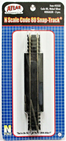 N Scale Atlas 2532 Code 80 Rerailer Straight Snap-Track pkg (3)